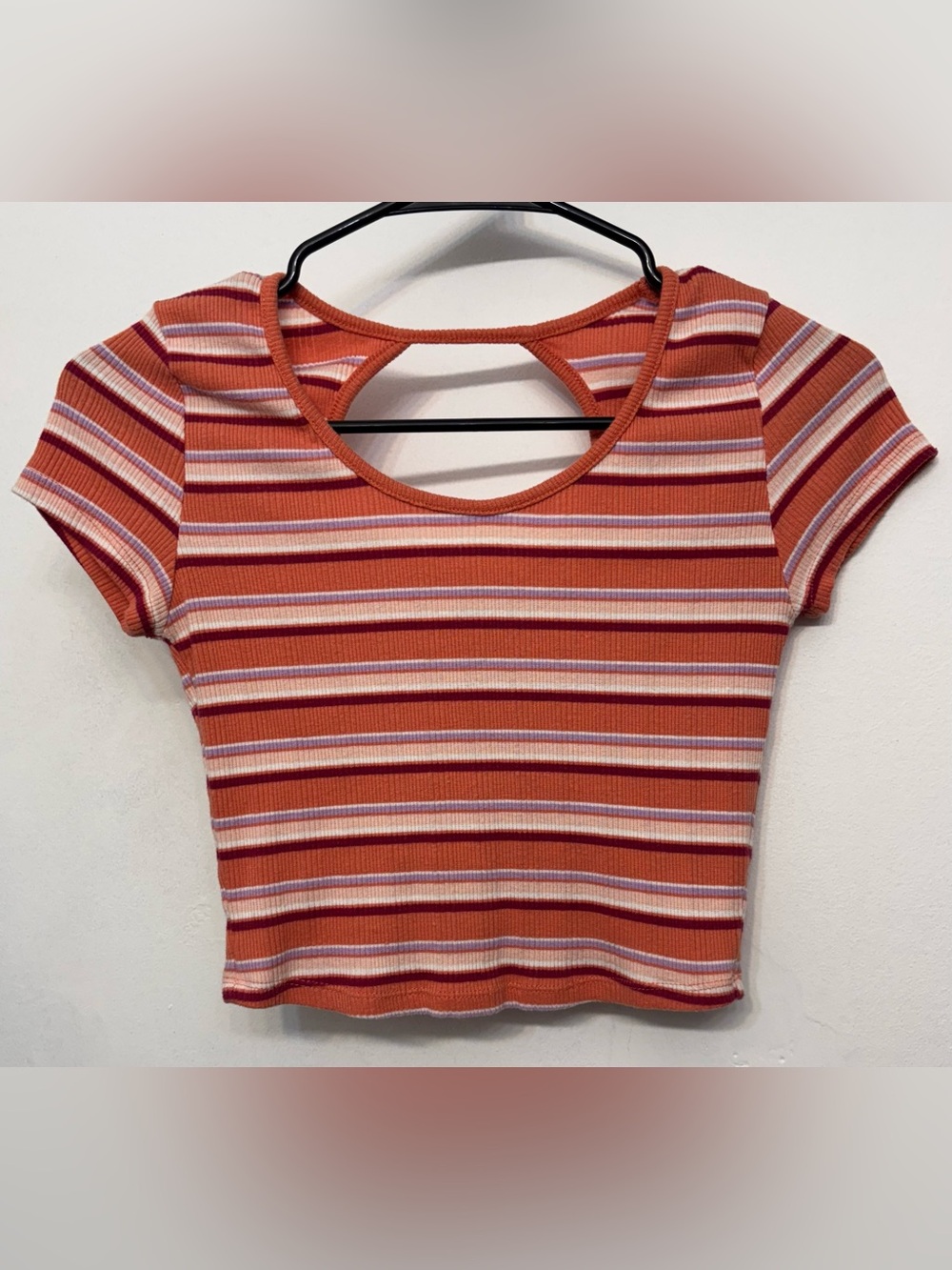 SO Y2K Orange, Purple, White Striped Crop Top With Cut Out Back Womens Size XS